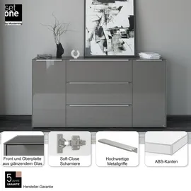 Set One by Musterring Sideboard Reno 182 x 94 x 42 cm Anthrazit matt lack / Glas anthrazit glanz