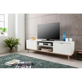 Finori Mid.you Tv-Element, weiß Sonoma Eiche, Metall, Eiche, massiv, 160x50x40 cm