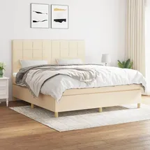 vidaXL Boxspringbett mit Matratze Creme 180x200 cm Stoff - Creme