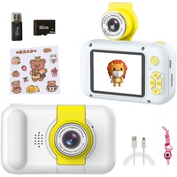Rayoner Fotokamera für Kinder, 1080p, HD, Fotokamera für Kinder, 12 MP, 2,4 Zoll, Kamera, Kinder, bewegliches Objektiv, geeignet für Selfi, Micro-SD-Karte, 32 GB (Weiß)