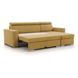 Fun Möbel Ecksofa Schlafsofa Sofa CANTON in Stoff Camelia Senfgelb Ottomane Rechts - Gelb