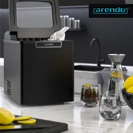 Arendo Eiswürfelmaschine elektrisch, 12-15 kg in 24 h, 1,8 Liter Eiswürfelbereiter, Eiswürfel in 7,5 - 8,5 min, Ice Cube Maker, 105 Watt, Schwarz