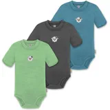 normani Outdoor Sports 3er Set Unisex Baby Merino Kurzarm-Strampler Kurzarm Body mit Knopf in Blau/Anthrazit/Grün | Gr.: 56