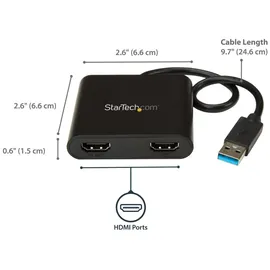 Startech StarTech.com USB 3.0 auf Dual HDMI Adapter, USB 2x HDMI Monitor Konverter für Windows(macOS/ChromeOS/Linux nicht unterstützt)