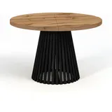 dekori.interiors Dekori_Interiors Esstisch, Eiche Wotan, Schwarz, Holz, Rund, 120x77x220 cm, Esszimmer, Tische, Esstische