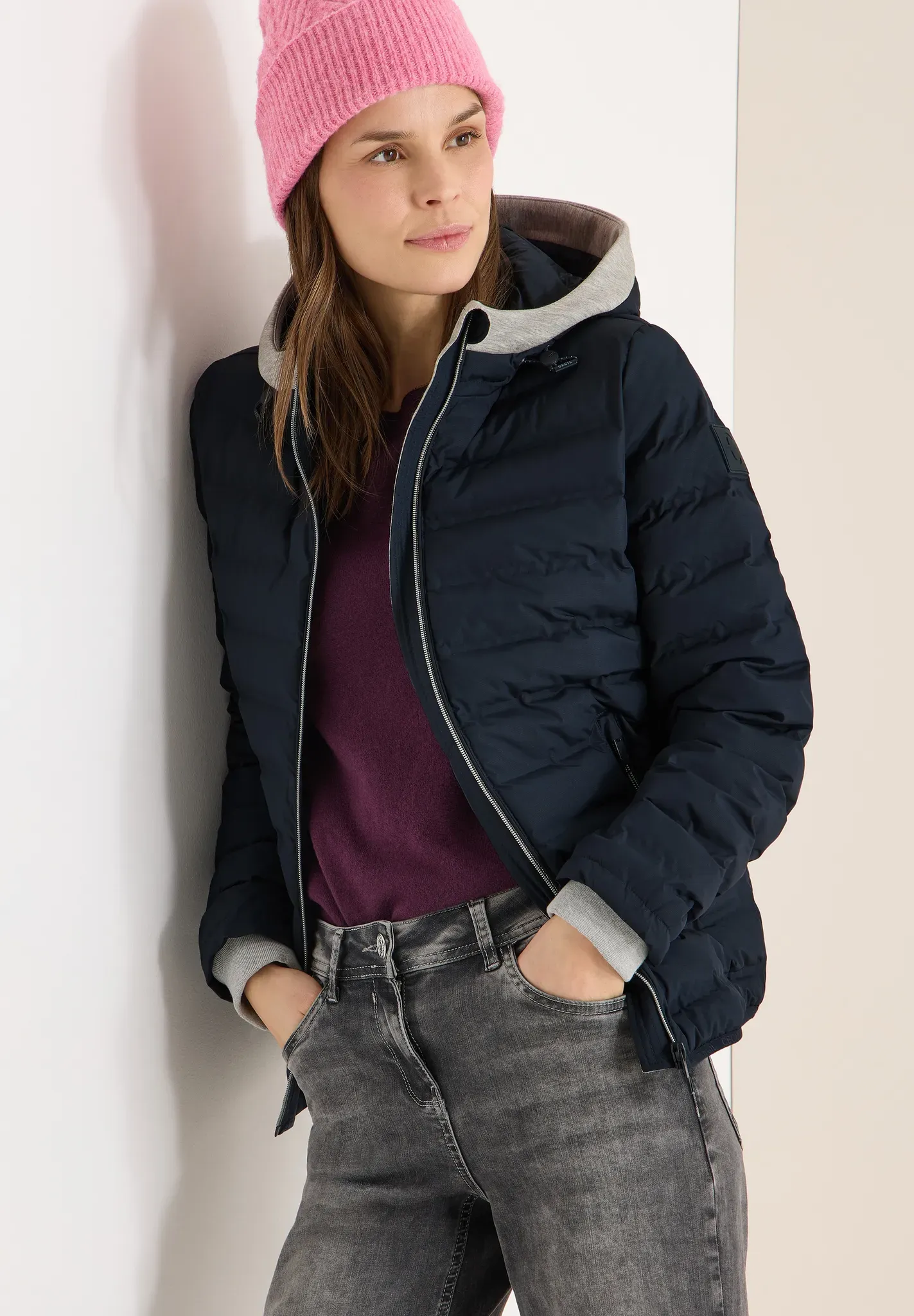 Softshelljacke CECIL, Damen, Gr. L (42), blau navy, Stoff, Obermaterial: 100% Polyester. Futter: 100% Polyester, Füllung: 100% Polyester, unifarben, comfort fit normal, ohne Ausschnitt, Rippbündchen, Jacken Softshelljacke, mit Kapuze