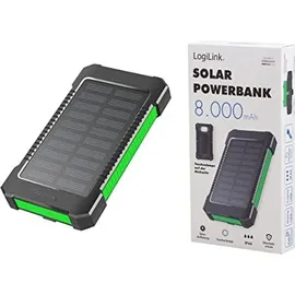 Logilink Solar-Powerbank 8000 mAh, Taschenlampe, gleichzeitiges Aufladen von 2 Geräten (2X USB Typ-A), schwarz-grün