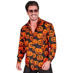 Widmann S.r.l. Vampir-Kostüm Halloween Hemd ‚Kürbis‘ UV, Orange Schwarz