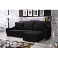 Fun Möbel Ecksofa Sofa COLLIN mit Schlaffunktion Schwarz Ottomane Rechts - Schwarz