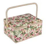 Cryfokt Stoff-Nähkorb mit Blumenmuster, Organizer für Bastelarbeiten und Kleinigkeiten, Tragbarer Nähkasten für den Heimgebrauch, Aufbewahrungsbox Im Ländlichen Stil für Nähwerkzeuge, 30,5 X 22,9 Cm