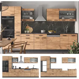 Vicco Küchenzeile R-Line 350 cm Goldkraft Eiche/Anthrazit