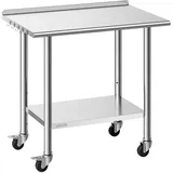 Vevor Edelstahltisch Gastro 915 x 610 x 894 mm, Verstellbarer Edelstahltisch mit Rollen, Aufkantung (30 mm), Arbeitstisch mit Grundboden für Restaurant Obere Ablage (227 kg) Untere Ablage (191 kg)