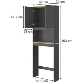 Vicco Toilettenschrank, Anthrazit, Holzwerkstoff, 3 Fächer, Rechteckig, 60x163x20 cm,