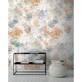 A.S. Création Aquarell Dreams Fototapete Blütenbukett (B x H: 159 x 280 cm, Vlies, Pastell Beige-Orange)