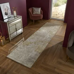 Kadima Design Eleganter Wohnzimmer Teppich `Ouse Esme`, Metallische Farben - Farbe: Gold, 80x300 cm