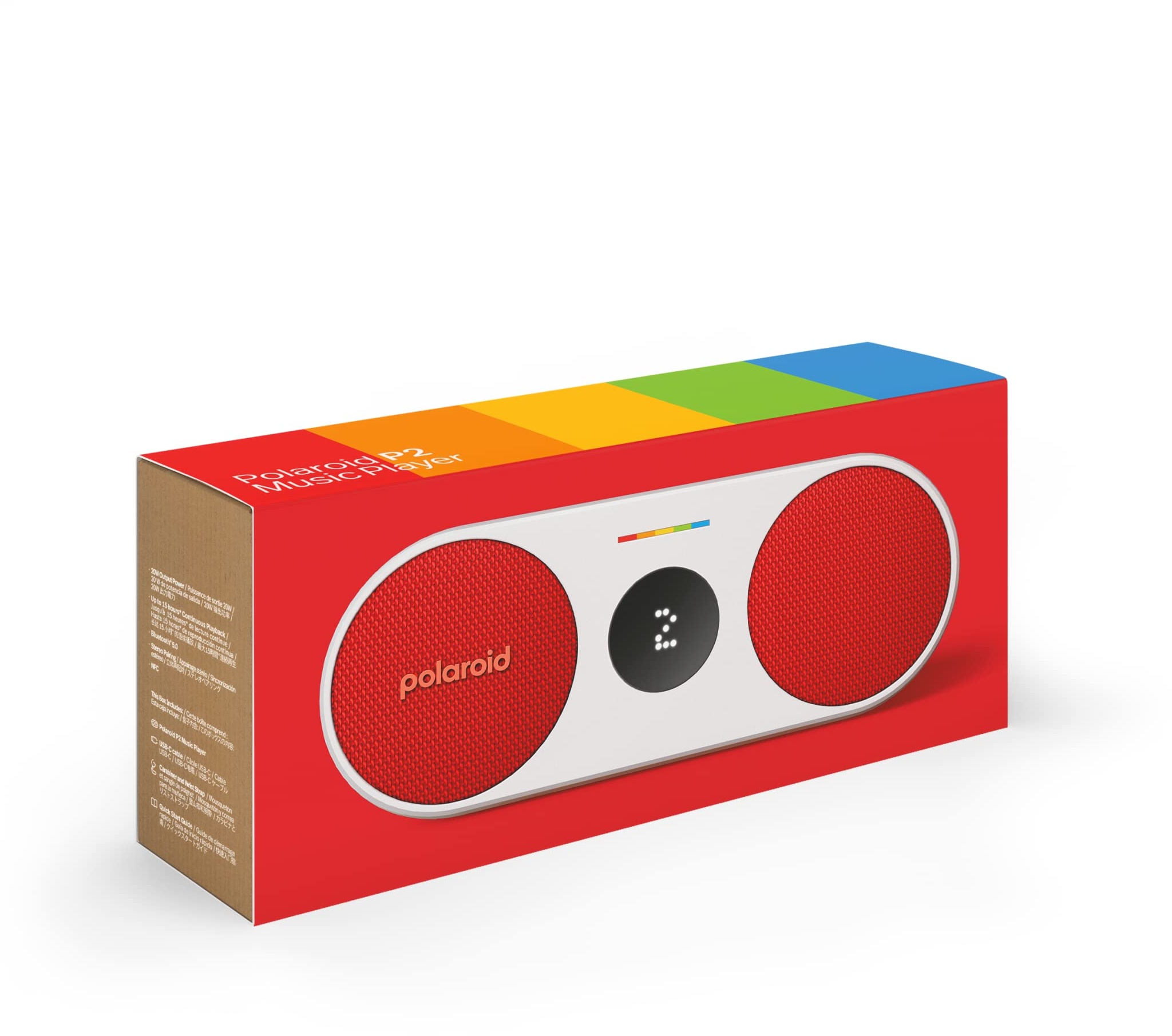 Polaroid P2 - Powerful Portable Wireless Bluetooth Speaker Rechargeable with Dual Stereo Pairing - Red and White