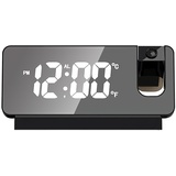 TNSLAND Projektionswecker, Wecker Radiowecker mit Projektion 180 °, LED Wecker Digitale Uhr, Digital Uhr Snooze-Doppelgong Temperatur USB-Anschluss Ladefuntion, Projektionsuhr für Haus Büro (Schwarz)