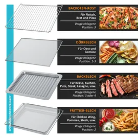 Arendo Heißluftfritteuse 1800 Watt, Minibackofen, Airfryer, 25L, Edelstahl, Pizzaofen, 4 Ebenen, Mini Backofen mit Umluft, Timer, 12 Programme