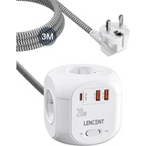 LENCENT 4 Fach Steckdosenleiste Steckdosenwürfel Typ-C PD20W Mehrfachsteckdosen 7 in 1 Cube Steckdose Steckerleiste mit 2 USB 3.0 & 1 PD20W, USB Mehrfachstecker mit 3 Meter Geflochtenem Kabel