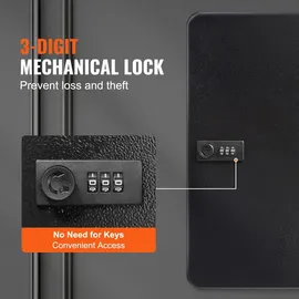 Vevor Schlüsselschrank Schlüsselkasten 48 Schlüssel, Schwarz Schlüsselbox Schlüsseltresor Einstellbar, Abschließbarer Schlüsselschrank mit 6...