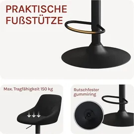 Woltu Barhocker 2er Set, Barstuhl, Gute gepolsterte Sitzfläche aus Samt, Höhenverstellbar, Drehbar, Schwarz - Schwarz