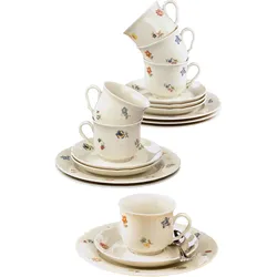 Kaffeeservice SELTMANN WEIDEN "Geschirr-Set, Service Marieluise", creme, bunt, 18 tlg., Porzellan, Geschirr-Sets, Teller, Tasse, Untertasse Made in Germany, 18 Teile, für 6 Personen