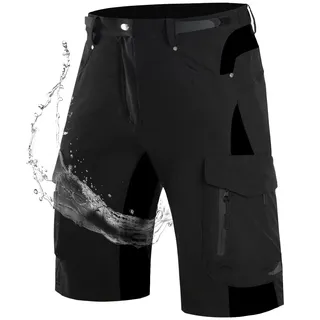 Wespornow Kurze Hosen Herren Cargo Shorts Herren mit 6 Taschen MTB Hose Arbeitshosen Männer Kurz Bermuda Cargohose Wanderhose Chino Stretch Sommer Wandershorts Fahrradhose(Schwarz, L) - L