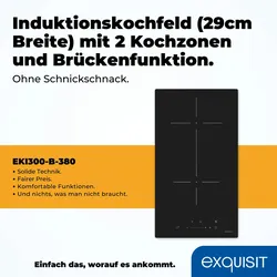 Exquisit Kochfeld EKI300-B-380 | Induktion | Touch | Timer | 3500 W | Überhitzungsschutz | 2 Kochzonen | Abschaltautomatik