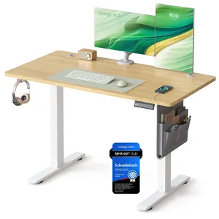 Songmics Höhenverstellbarer Schreibtisch 120 x 60 cm Goldeichenfarben