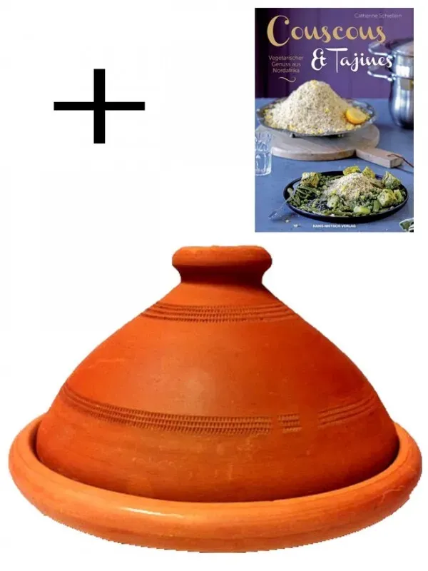 2er Set, ORIGINAL Tajine Tagine Ø 35 cm + Vegetarischer Genuss aus Nordafrika