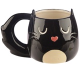 Puckator Feline Fine Schwarze Katze geformte Tasse aus Dolomit-Keramik