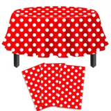 3 Pack rot und weiß Polka Dots Runde Tischdecke Rot Runde Tischdecke mit weißen Polka Dot Runde Kunststofftischdecke 84 IN Runde für Küche Essen Hochzeit Party