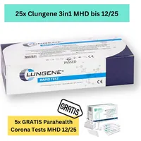 25x Clungene Haltbarkeit 06/26 SARS-CoV-2 COVID-19 Antigen Schnelltest Corona Test Clungene | 3in1 | CE 2934 | 5x GRATIS PARAHEALTH Tests MHD 12/25