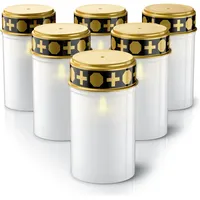 Bearware, LED Kerzen, 6x LED Grablicht, Wassergeschützt, Flackereffekt, 1 Monat Leuchtdauer, inkl. Batterien, Weiss/Gold (1x)
