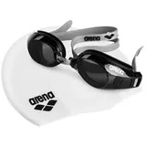 Arena Unisex – Erwachsene Set Schwimmbrille und Badekappe Badeset, Silver-Smoke-White-Black, one Size