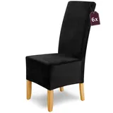SCHEFFLER-Home Stretch Stuhlhussen Samt Puma Velvet/Velours Stuhlhussen Schwarz 6er Set/Stuhlabdeckung als Stuhlhussen Schwingstühle/Spann-Stuhlhussen Lang/eleganter Chenille Stuhlüberzug