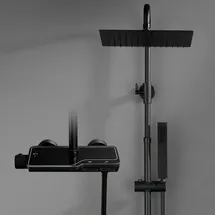 Görbach Edelstahl Duschset mit Duscharmatur Komplettset-Regendusche Duschsystem mit Thermostat,Überkopfbrause,Handbrause,Duschstange Matt Schwarz...