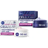 NIVEA Cellular Expert Filler Hyaluron Set mit Anti-Age Tagespflege und Nachtpflege, extra straffende Gesichtspflege, Hautpflege mit Hyaluronsäure (50 ml)