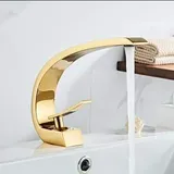 AFUDER Waschtischarmaturen Moderner Waschtischarmatur Schwarz/Gold Waschbecken Wasserhahn Einhand-Wasserhahn mit heißem und kaltem Wasserfall
