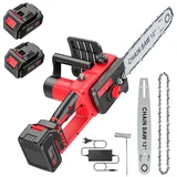 Brushless Kettensäge mit Akku 3000mAh * 2, 12 Zoll Akku Kettensäge Elektro, Einhand Mini Kettensäges Elektrische mit Automatischer Öler, für Gartenscheren Astschere Holzschneidenz (L)