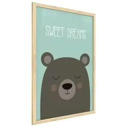 ALLBoards Teddybär „Sweet Dreams“, Pastellfarben, 60x40cm im Naturholzrahmen, Magnettafel