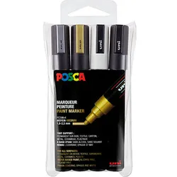 uni-ball POSCA PC-5M Metallic Acrylstift farbsortiert 1,8 - 2,5 mm, 4 St.