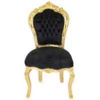 Casa Padrino Esszimmerstuhl Casa Padrino Barock Esszimmer Stuhl Schwarz / Gold - Handgefertigter Antik Stil Stuhl mit edlem Samtstoff - Esszimmer Möbel im Barockstil - Barock Möbel