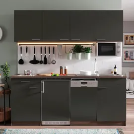 Respekta Küchenzeile Oliver 195 cm E-Geräte Glaskeramikkochfeld Mikrowelle grau/eiche york nachbildung