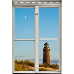 Wandsticker QUEENCE "Leuchtturm", blau, T:0,1cm, Wandtattoos, Wandsticker, Wandbild, selbstklebend, 3D, Fenster