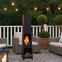 Edler Gartenkamin in schwarz: Robuster Terrassenofen, modern & wärmespendend – für gemütliche Abende & stilvolle Outdoor-Atmosphäre