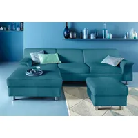 DOMO collection Ecksofa DOMO COLLECTION "Jamie, modern und elegant, Fußhöhe 9cm, L-Form", blau (petrol), B:251cm H:72cm T:80cm, Sofas, Ecksofa, wahlweise mit Bettfunktion