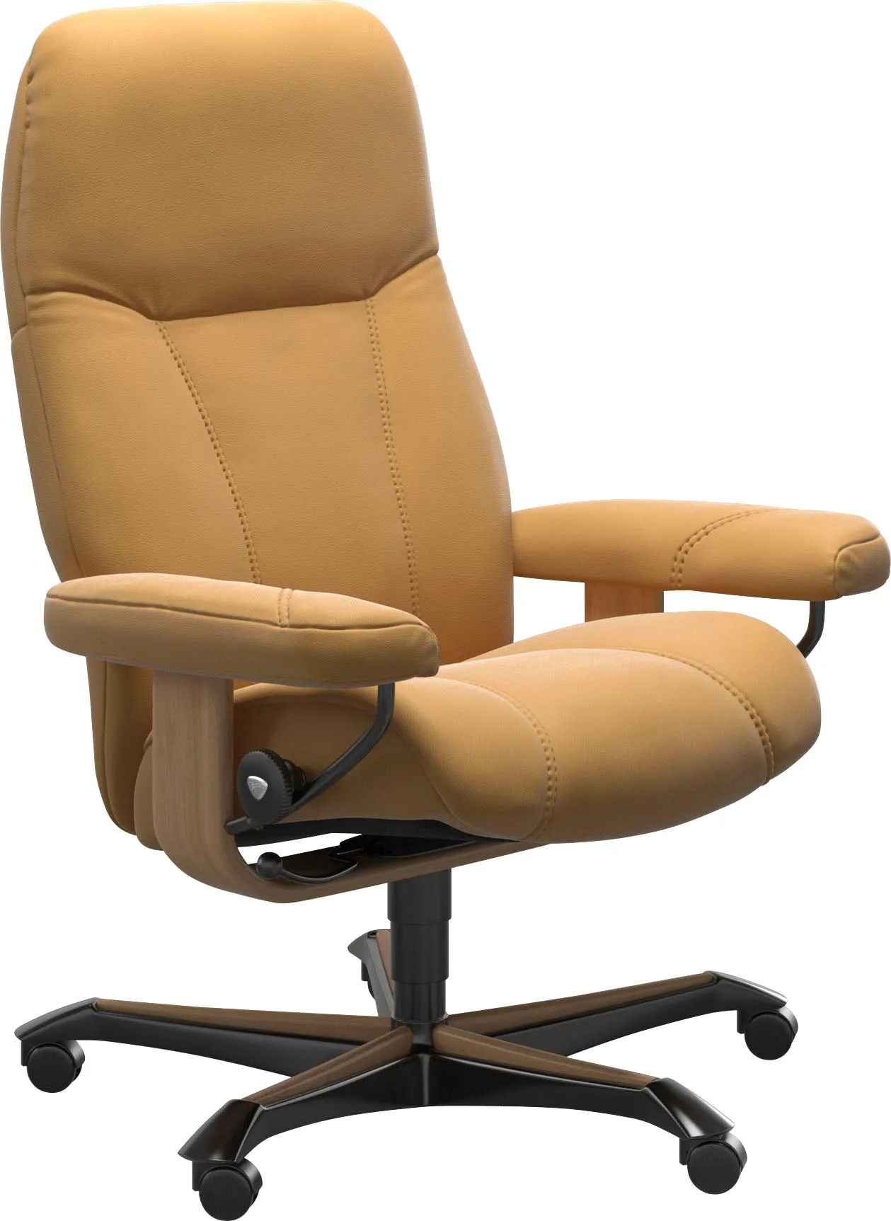 Relaxsessel STRESSLESS "Consul" Sessel Gr. Material Bezug, Material Gestell, Ausführung, Größe, gelb (honey) Lesesessel und Relaxsessel mit Home Office Base, Größe M, Gestell Eiche