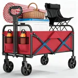 Koioplie Bollerwagen Faltbar, 172kg(380LBS) Faltbollerwagen Mit 360°Geländerädern, 600D Oxford PVC Seitentasche, Verstellbarer Griff, Für Camping, Garten, Strand, Einkaufen