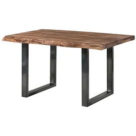 MASSIVMOEBEL24.DE Baumtisch 140 x 77 x 90 cm grau gebeizt